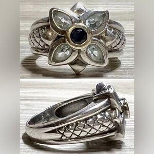 Nancy & David Sterling Silver & 14K Gold Blue Topaz & Sapphire Ring, Size 8